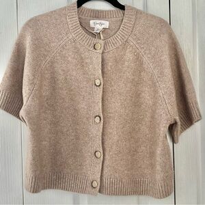 NEW Jessica Simpson Sweater Women's Sz XL Crop Knit Short Sleeve Cardigan Beige